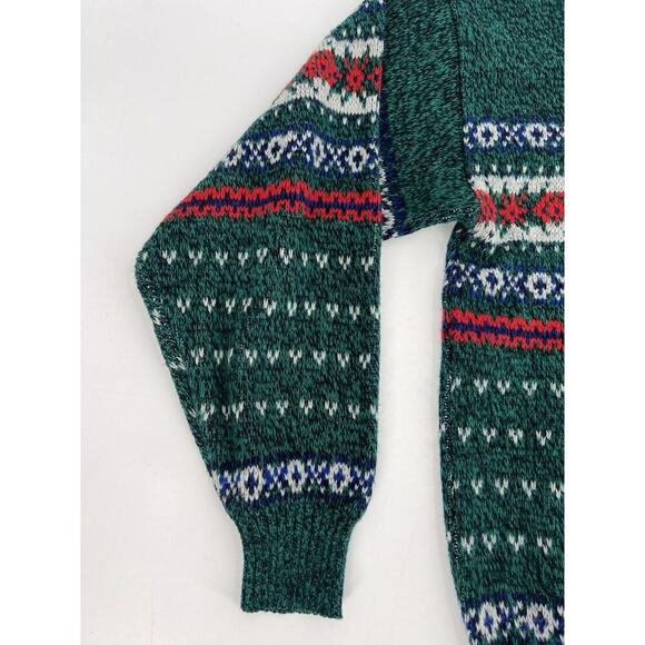 Vintage Anchor Green Sweater Mens Large Knit 80s 90s Pullover Fair Isle - Picture 3 of 7